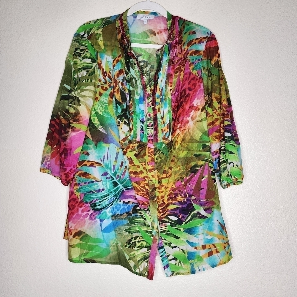 Just White Rainbow Tropical Blouse 46